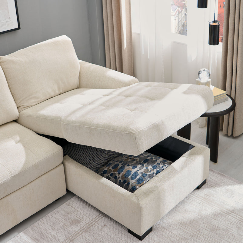 ASCOLI Colțar extensibil, șezlong stânga/dreapta, 4 perne decor incluse, stofă