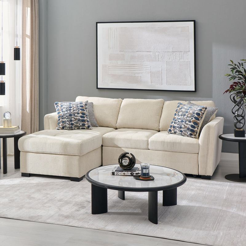 ASCOLI Colțar extensibil, șezlong stânga/dreapta, 4 perne decor incluse, stofă