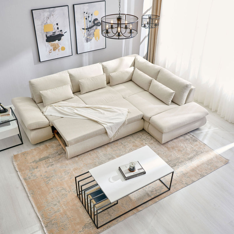 AMADEO Colțar extensibil, șezlong stânga/dreapta, sertar depozitare, stofă