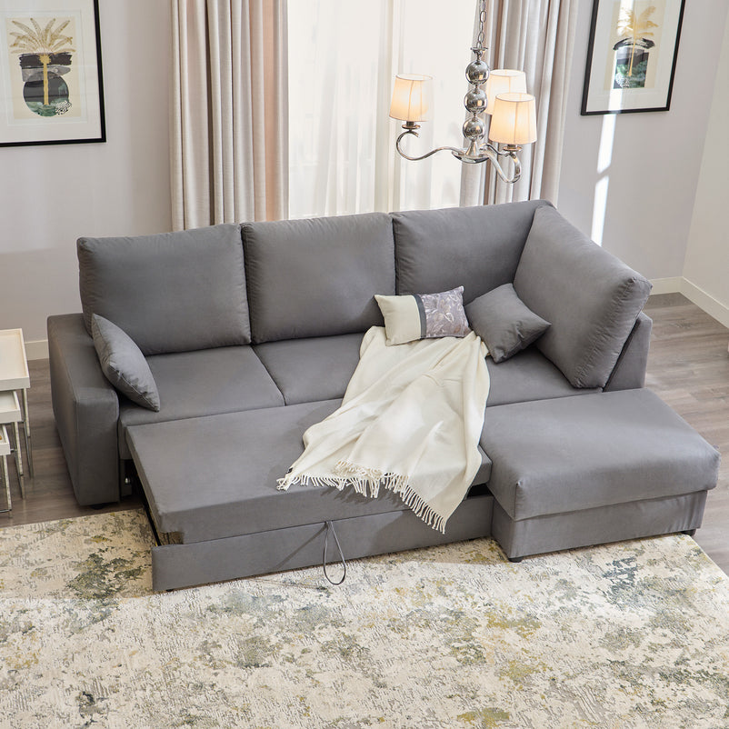 EMMET Colțar extensibil cu șezlong stânga/dreapta și taburet cu depozitare, stofă