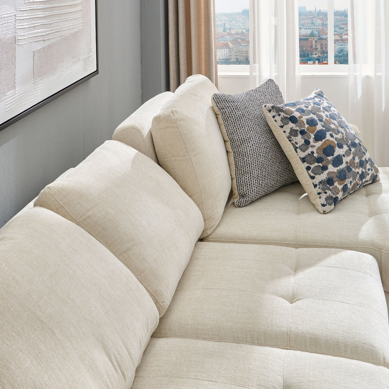 ASCOLI Colțar extensibil, șezlong stânga/dreapta, 4 perne decor incluse, stofă