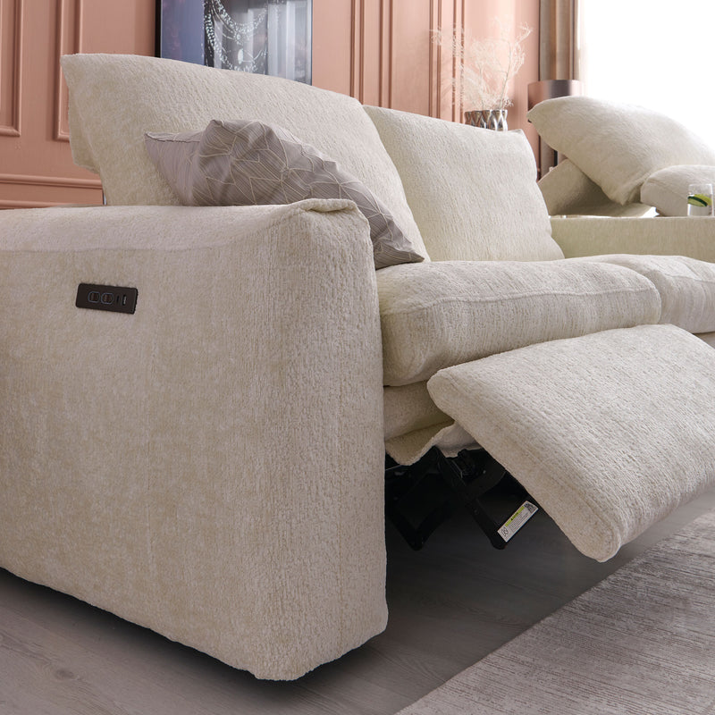 NEW JERSEY Colțar cu șezlong electric stânga/dreapta, 1 recliner electric, tetiere reglabile, USB, consolă depozitare, stofă