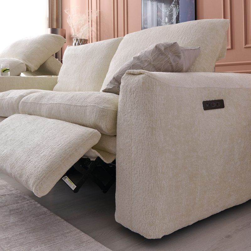 NEW JERSEY Colțar cu șezlong electric stânga/dreapta, 1 recliner electric, tetiere reglabile, USB, consolă depozitare, stofă