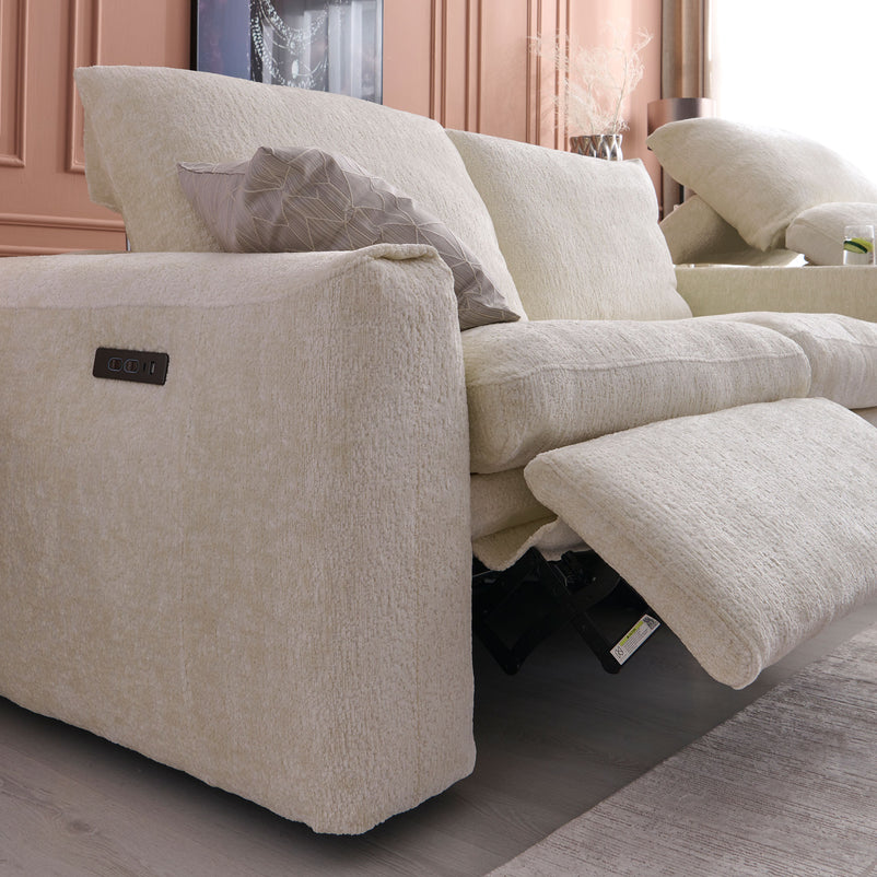 NEW JERSEY Colțar cu șezlong electric stânga/dreapta, 1 recliner electric, tetiere reglabile, USB, consolă depozitare, stofă
