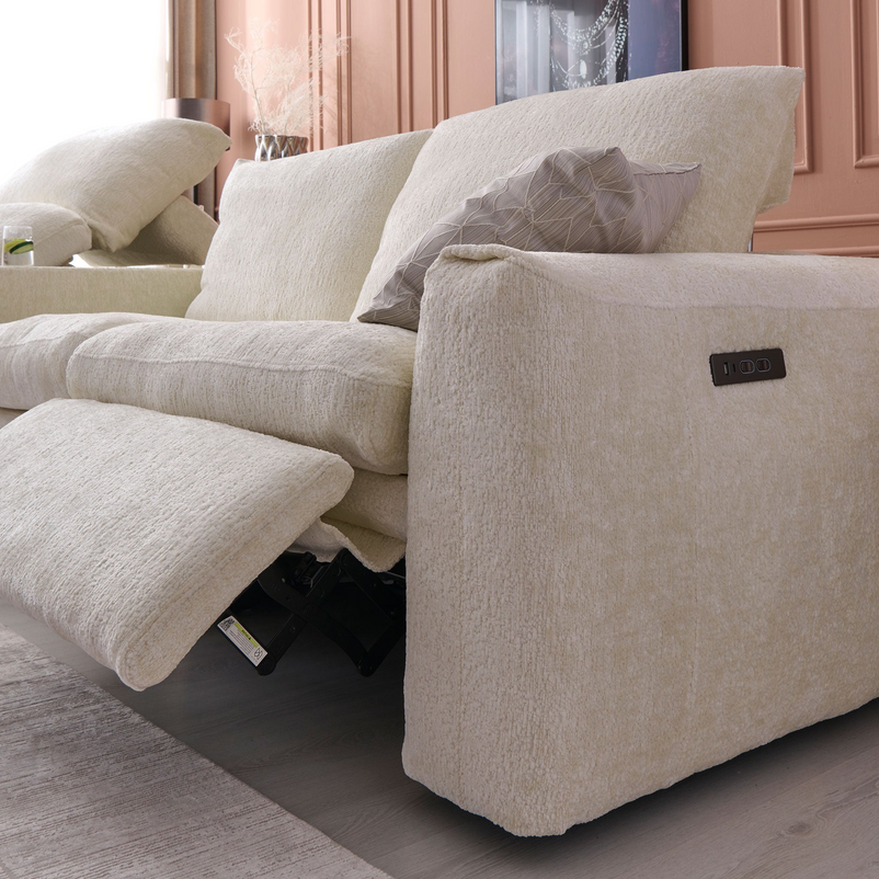NEW JERSEY Colțar cu șezlong electric stânga/dreapta, 1 recliner electric, tetiere reglabile, USB, consolă depozitare, stofă
