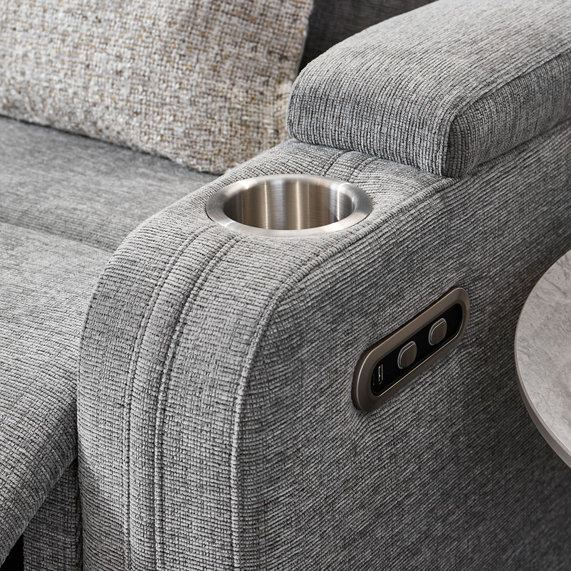 PARKER Canapea 2 locuri cu 2 reclinere electrice, încarcare wireless, consolă depozitare, stofă