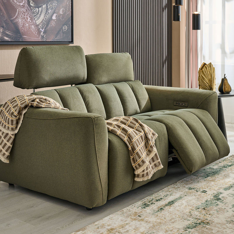 WISNER Canapea 3 locuri, 2 reclinere electrice, mecanism electric tetiere, stofă