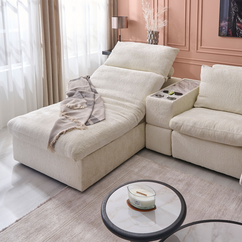 NEW JERSEY Colțar cu șezlong electric stânga/dreapta, 1 recliner electric, tetiere reglabile, USB, consolă depozitare, stofă