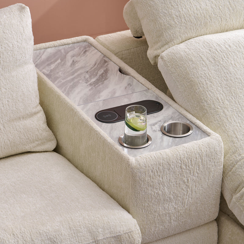 NEW JERSEY Colțar cu șezlong electric stânga/dreapta, 1 recliner electric, tetiere reglabile, USB, consolă depozitare, stofă