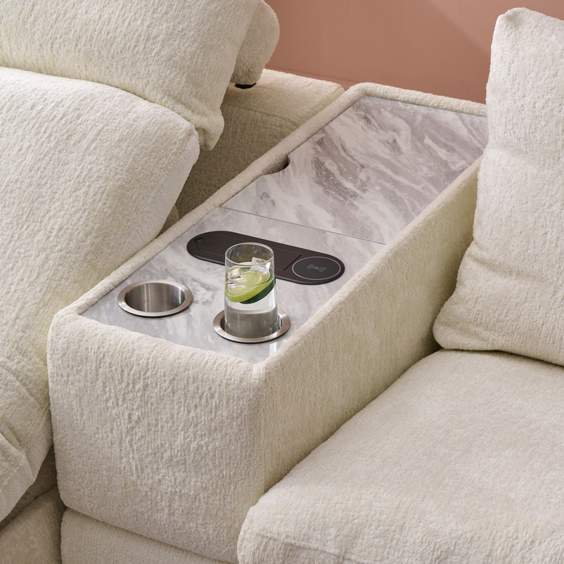 NEW JERSEY Colțar cu șezlong electric stânga/dreapta, 1 recliner electric, tetiere reglabile, USB, consolă depozitare, stofă