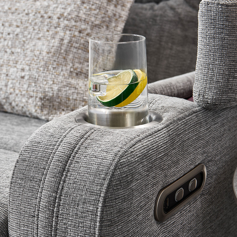 PARKER Canapea 2 locuri cu 2 reclinere electrice, încarcare wireless, consolă depozitare, stofă