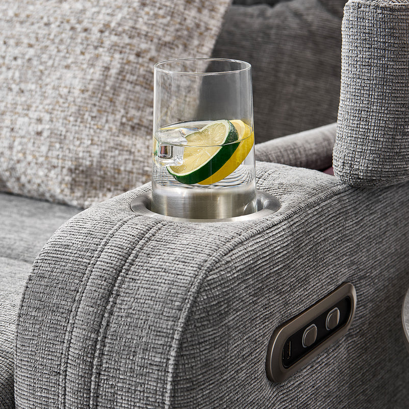 PARKER Canapea 2 locuri cu 2 reclinere electrice, încarcare wireless, consolă depozitare, stofă