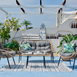 LENON Set mobilier terasă/grădină, 2 fotolii, canapea și măsuță