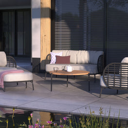 FABRICE Set mobilier terasă/grădină, 2 fotolii, canapea, măsuță cafea