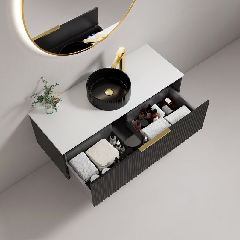 HORIK Set mobilier baie, mască lavoar, top lavoar, lavoar ceramic și oglindă