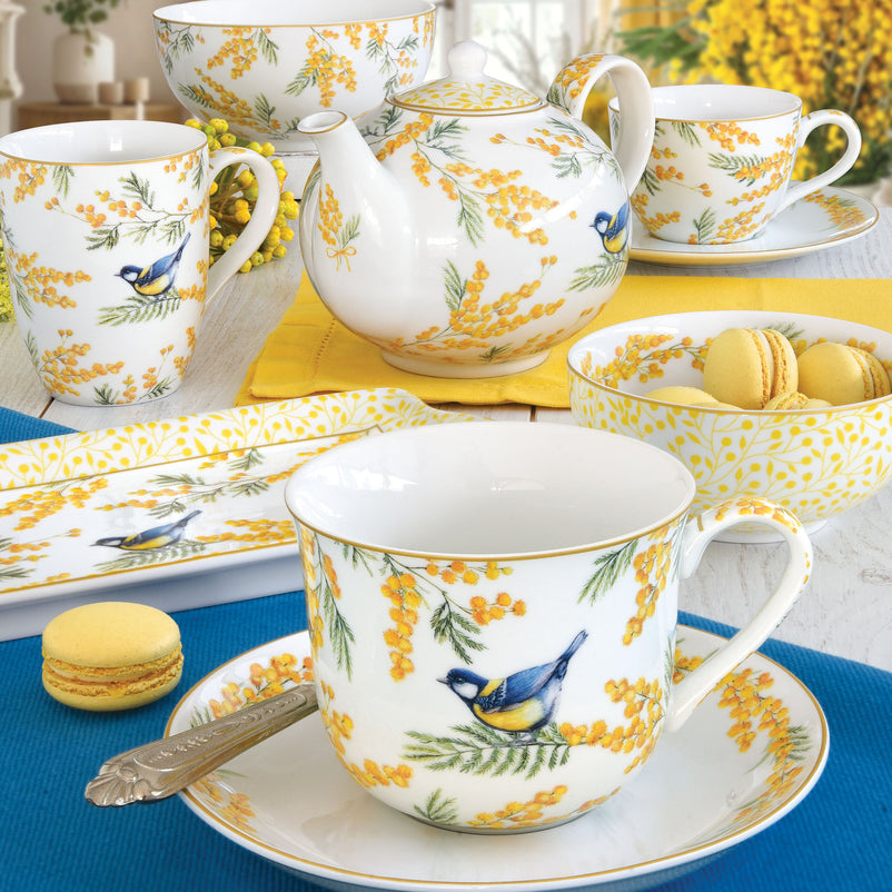 MIMOSA Set 2 cești și farfurioare, porțelan, 110ml