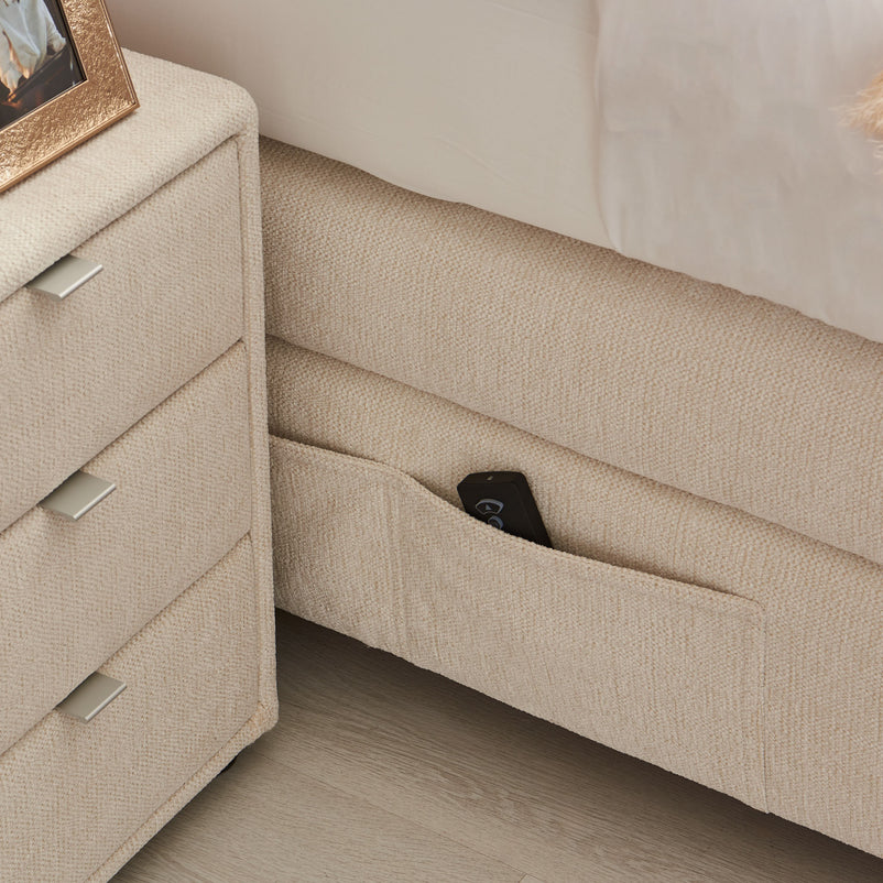 THANI Pat tapițat, 180x200cm, electric, boxspring, spațiu depozitare, saltea, spațiu TV incluse