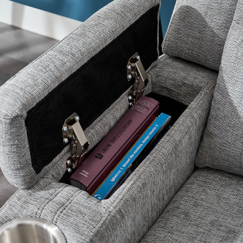 PARKER Canapea 2 locuri cu 2 reclinere electrice, încarcare wireless, consolă depozitare, stofă