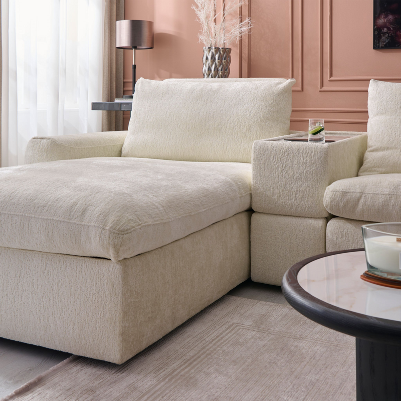 NEW JERSEY Colțar cu șezlong electric stânga/dreapta, 1 recliner electric, tetiere reglabile, USB, consolă depozitare, stofă
