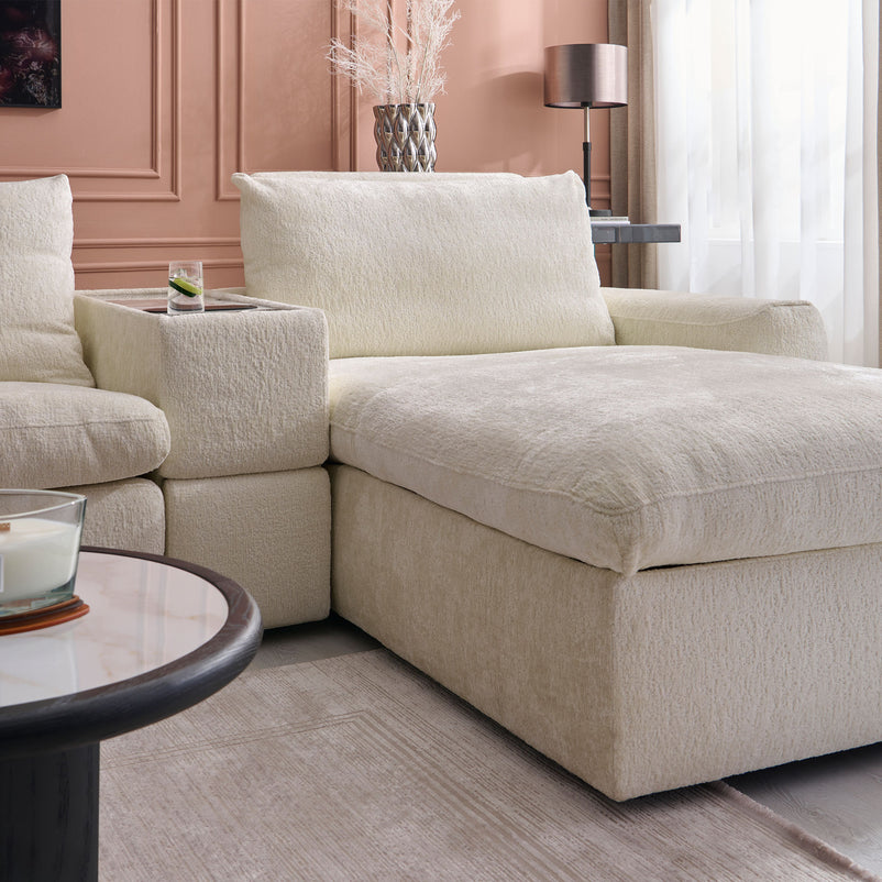 NEW JERSEY Colțar cu șezlong electric stânga/dreapta, 1 recliner electric, tetiere reglabile, USB, consolă depozitare, stofă