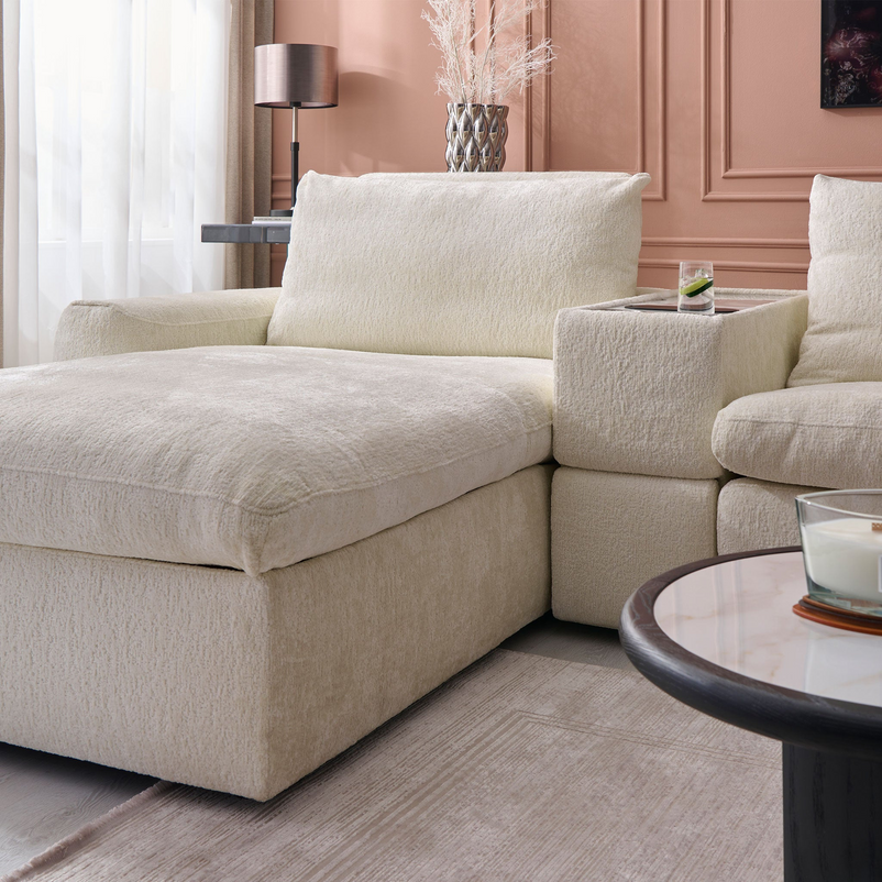 NEW JERSEY Colțar cu șezlong electric stânga/dreapta, 1 recliner electric, tetiere reglabile, USB, consolă depozitare, stofă