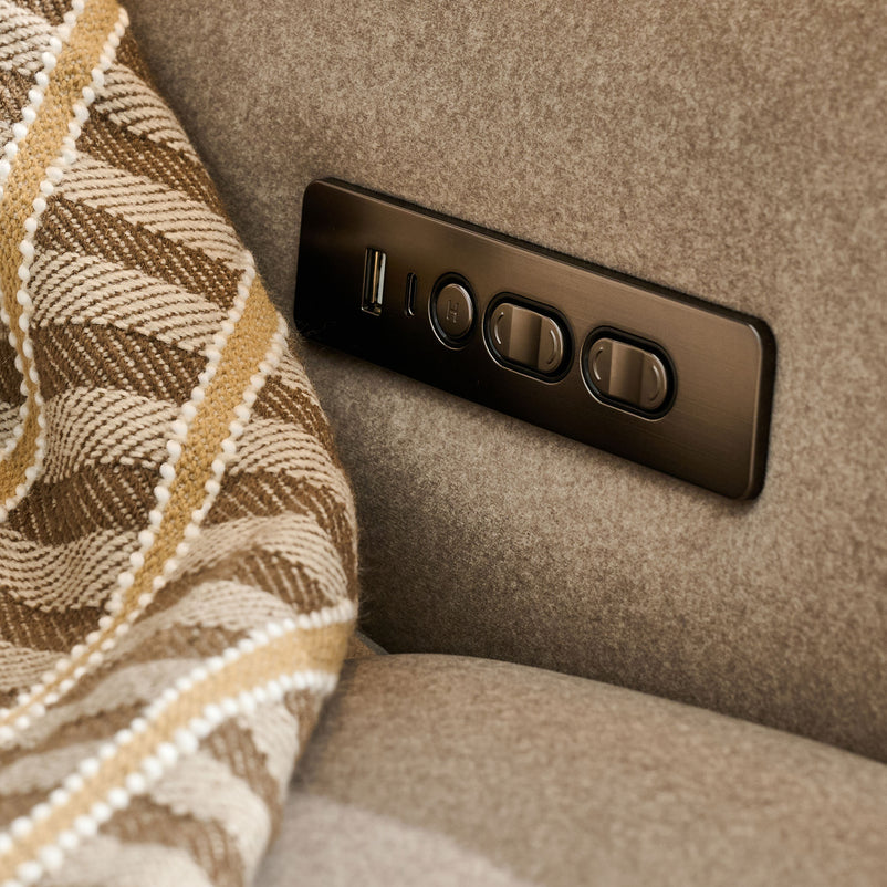 WISNER Canapea 3 locuri, 2 reclinere electrice, mecanism electric tetiere, stofă