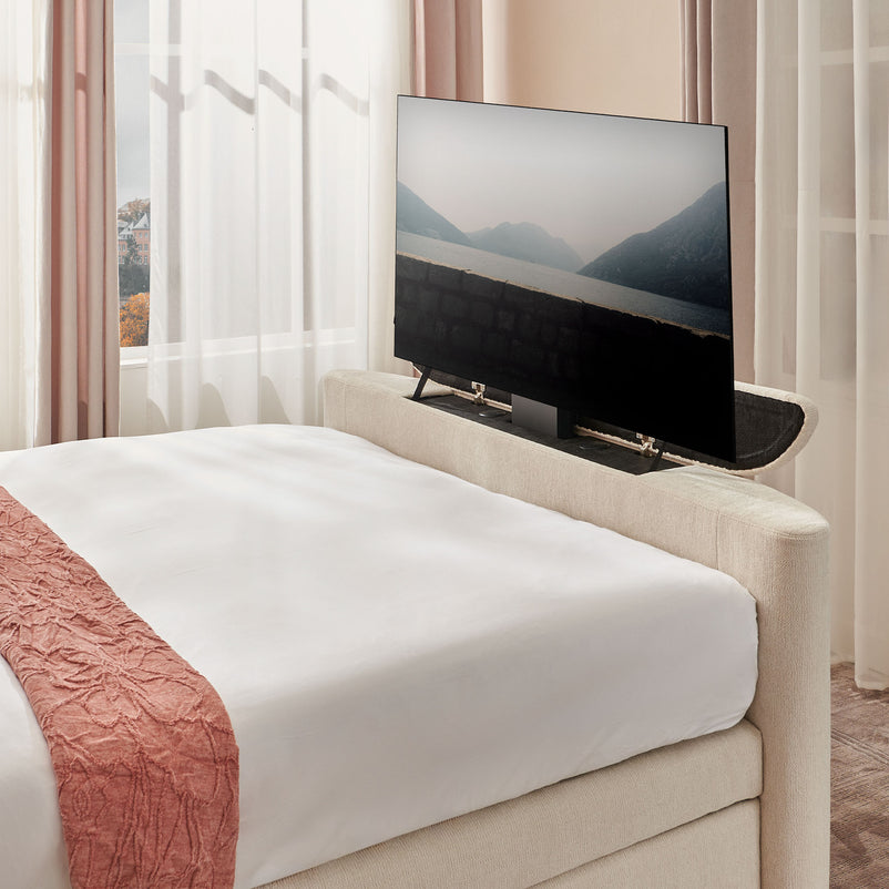 THANI Pat tapițat, 180x200cm, electric, boxspring, spațiu depozitare, saltea, spațiu TV incluse