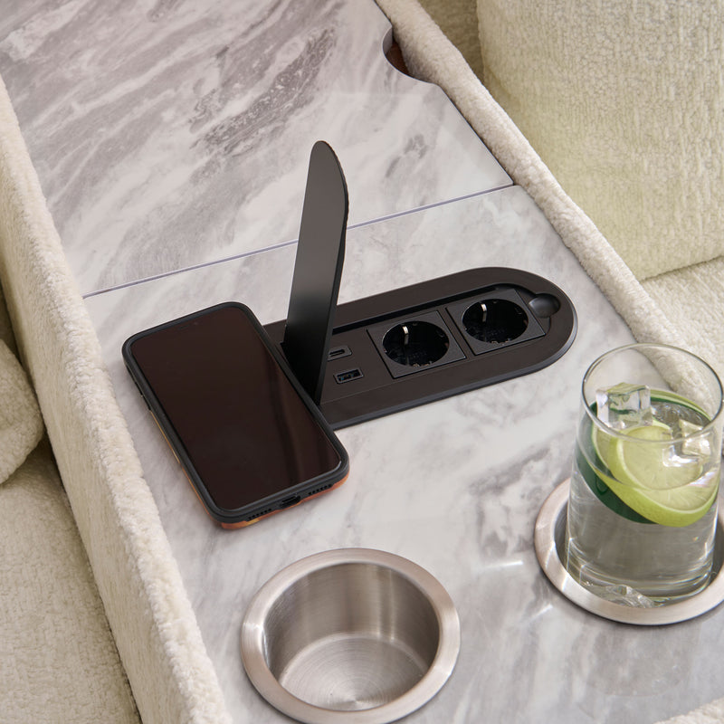 NEW JERSEY Colțar cu șezlong electric stânga/dreapta, 1 recliner electric, tetiere reglabile, USB, consolă depozitare, stofă