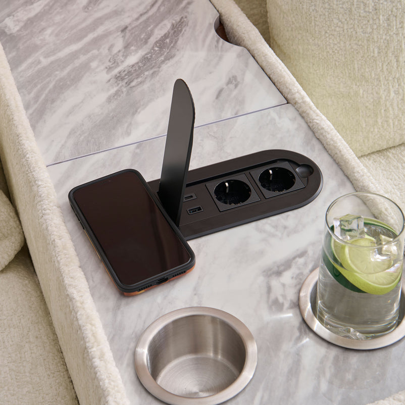 NEW JERSEY Colțar cu șezlong electric stânga/dreapta, 1 recliner electric, tetiere reglabile, USB, consolă depozitare, stofă