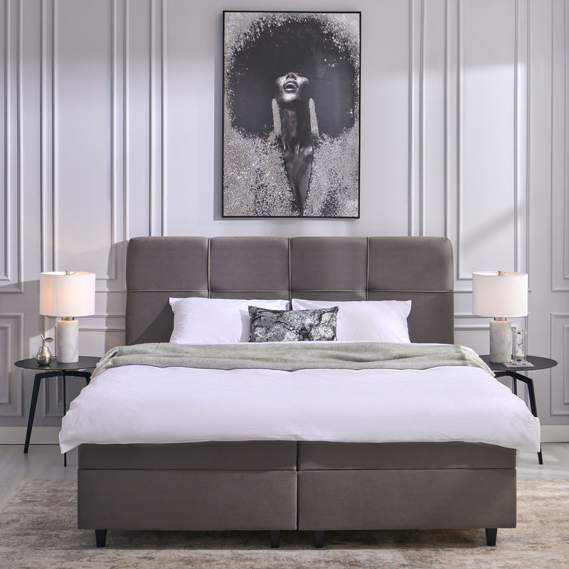 MALYN Pat tapițat, 180x200cm, saltea și ladă depozitare incluse