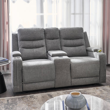 PARKER Canapea 2 locuri cu 2 reclinere electrice, încarcare wireless, consolă depozitare, stofă