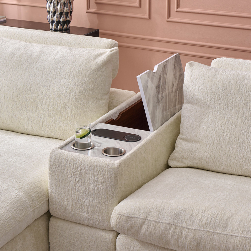 NEW JERSEY Colțar cu șezlong electric stânga/dreapta, 1 recliner electric, tetiere reglabile, USB, consolă depozitare, stofă
