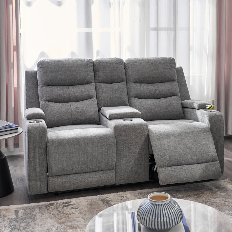 PARKER Canapea 2 locuri cu 2 reclinere electrice, încarcare wireless, consolă depozitare, stofă