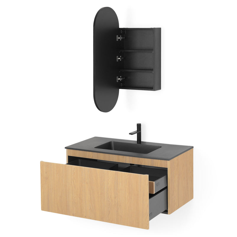 BRUNO Set mobilier baie, mască lavoar, dulap suspendat și lavoar