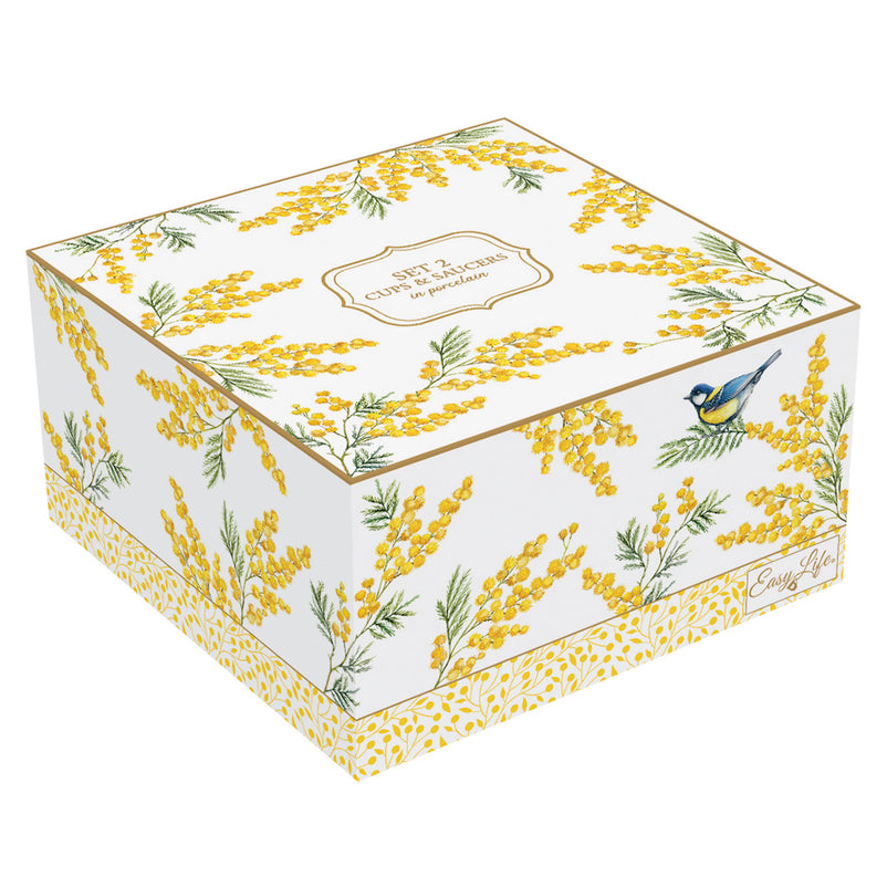 MIMOSA Set 2 cești și farfurioare, porțelan, 240ml