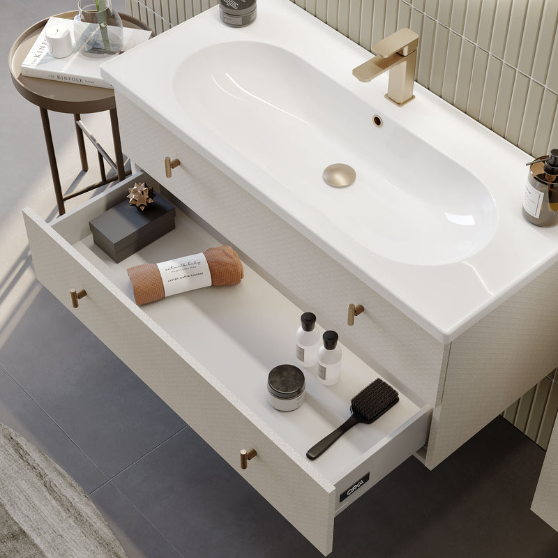 MILAZZO Set mobilier baie, mască lavoar, lavoar, oglindă LED, dulap