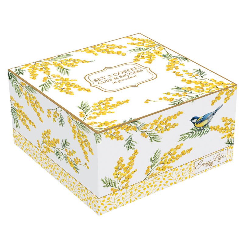 MIMOSA Set 2 cești și farfurioare, porțelan, 110ml