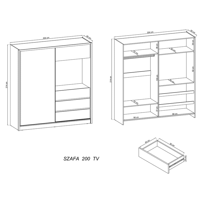 SCREEN Dulap 1 ușă, 3 sertare și spațiu TV