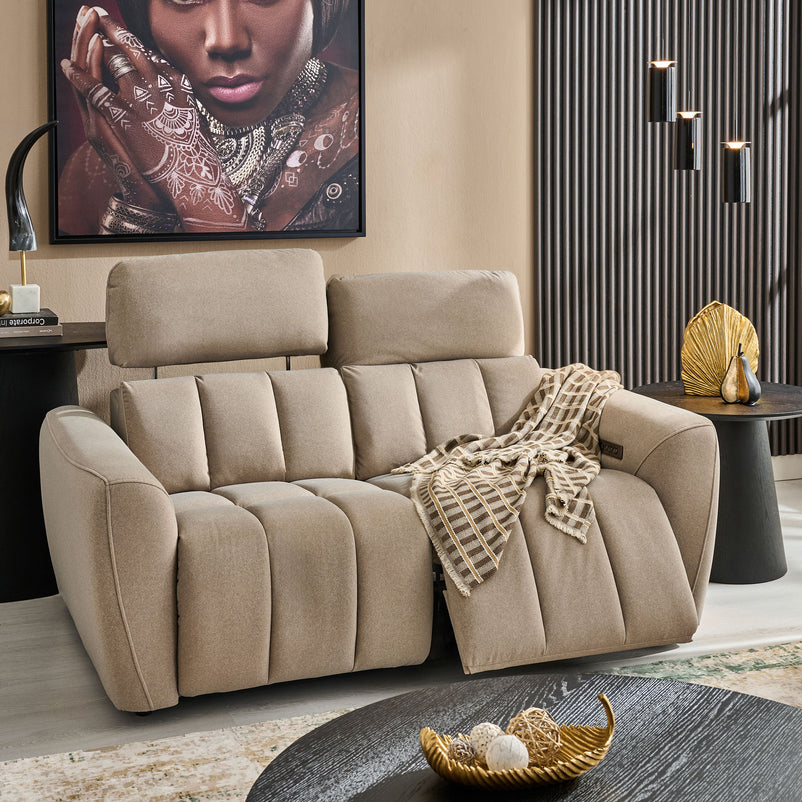 WISNER Canapea 2 locuri, 2 reclinere electrice, mecanism electric tetiere, stofă