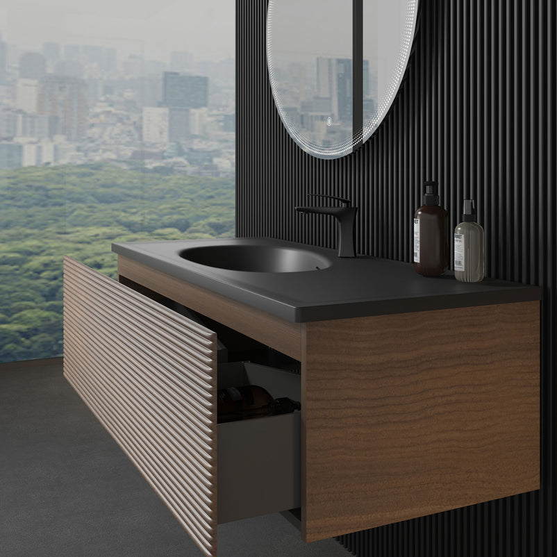 CYRUS Set mobilier baie, mască lavoar, oglindă LED și lavoar