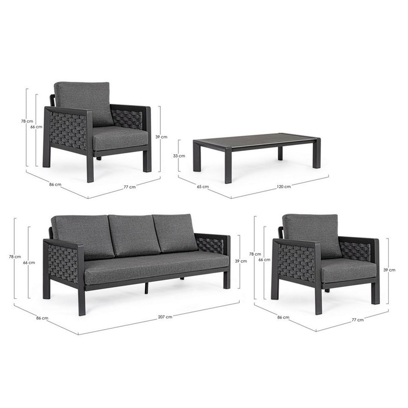 SEASIDE Set mobilier terasă/grădină, 2 fotolii, canapea și măsuță