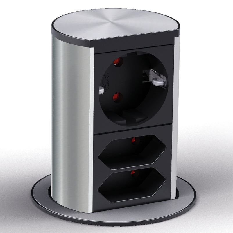 ELEVATOR Priză triplă pentru blat, 1 Schuko, 2 Euro