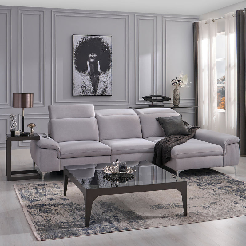 SOUND Colțar șezlong stânga/dreapta, 1 recliner electric și mecanism tetiere, stofă