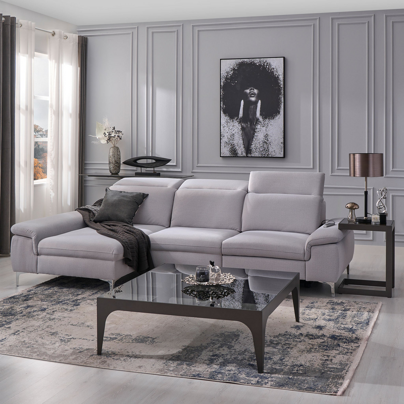 SOUND Colțar șezlong stânga/dreapta, 1 recliner electric și mecanism tetiere, stofă