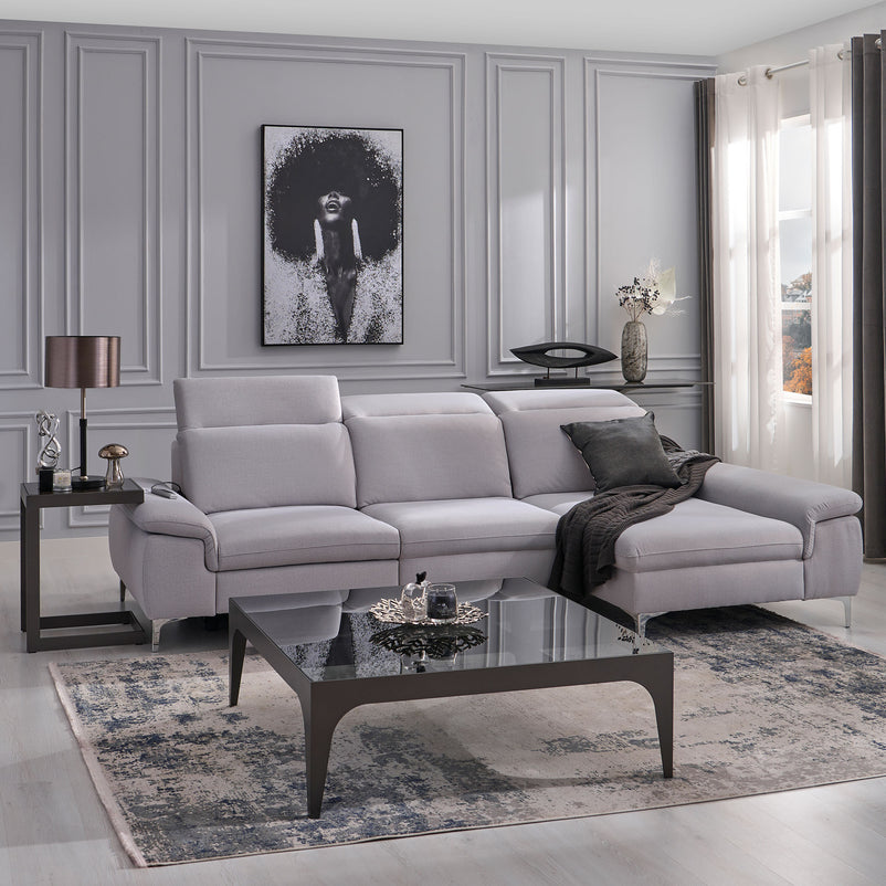 SOUND Colțar șezlong stânga/dreapta, 1 recliner electric și mecanism tetiere, stofă