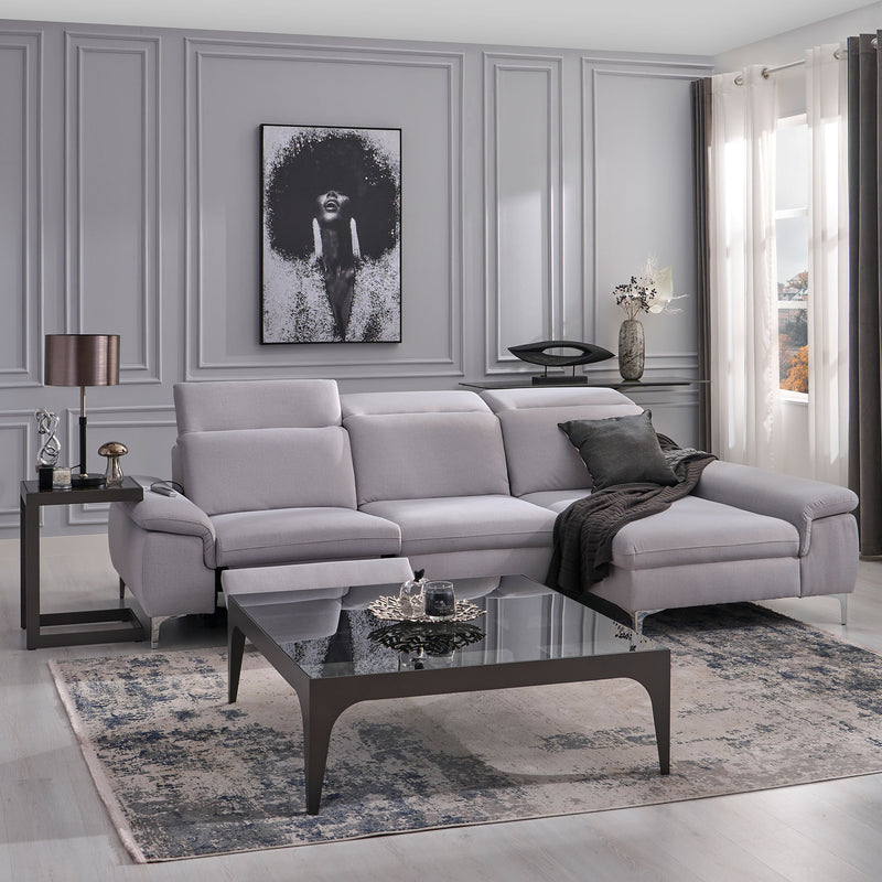 SOUND Colțar șezlong stânga/dreapta, 1 recliner electric și mecanism tetiere, stofă