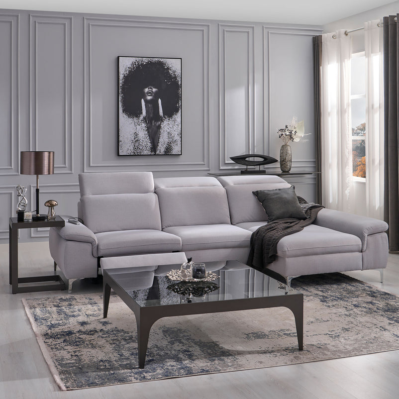 SOUND Colțar șezlong stânga/dreapta, 1 recliner electric și mecanism tetiere, stofă