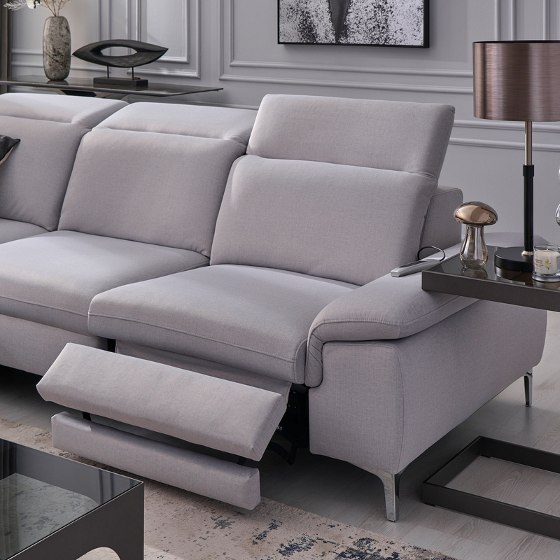SOUND Colțar șezlong stânga/dreapta, 1 recliner electric și mecanism tetiere, stofă