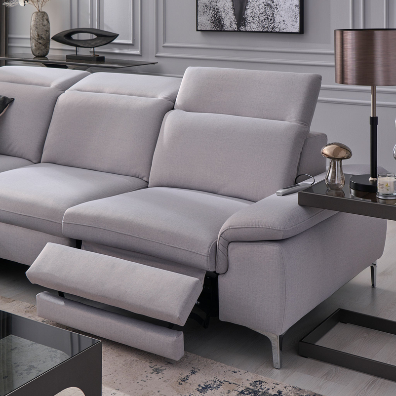 SOUND Colțar șezlong stânga/dreapta, 1 recliner electric și mecanism tetiere, stofă