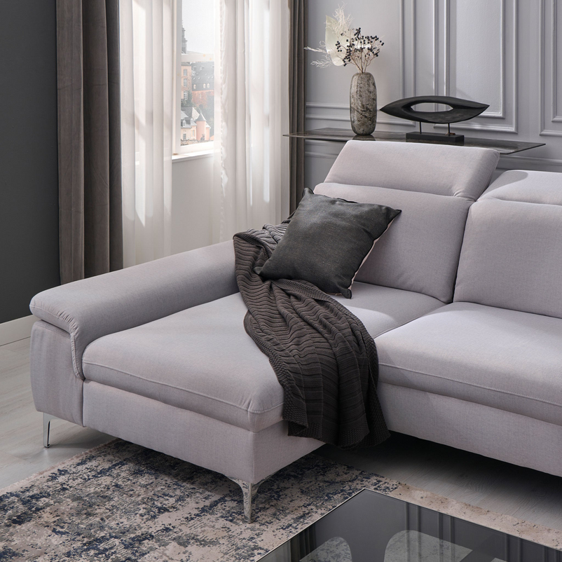 SOUND Colțar șezlong stânga/dreapta, 1 recliner electric și mecanism tetiere, stofă